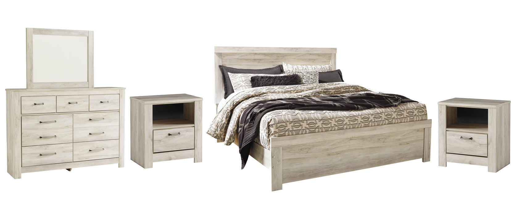 Bellaby  Panel Bed With Mirrored Dresser And 2 Nightstands