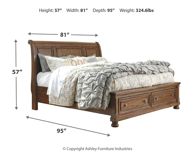 Flynnter  Sleigh Bed With 2 Storage Drawers With Mirrored Dresser