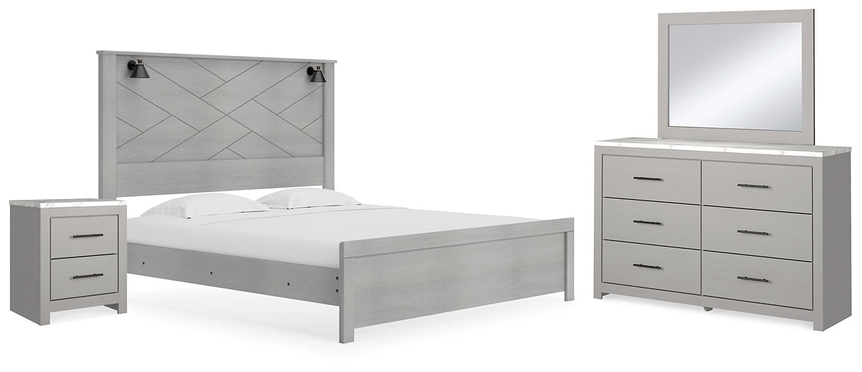 Cottonburg King Panel Bed with Mirrored Dresser and Nightstand