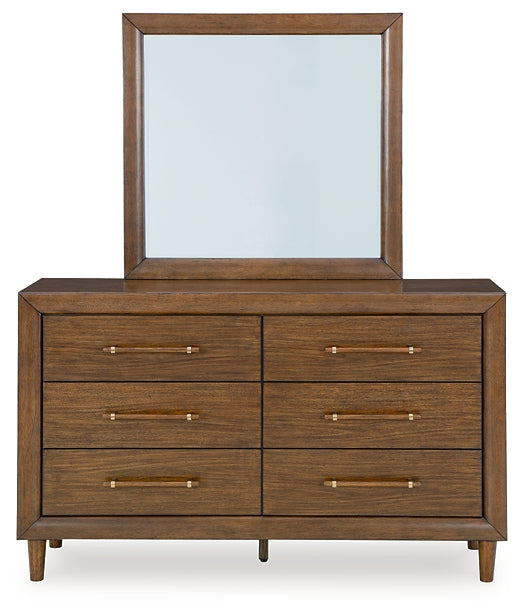 Lyncott California King Upholstered Bed with Mirrored Dresser