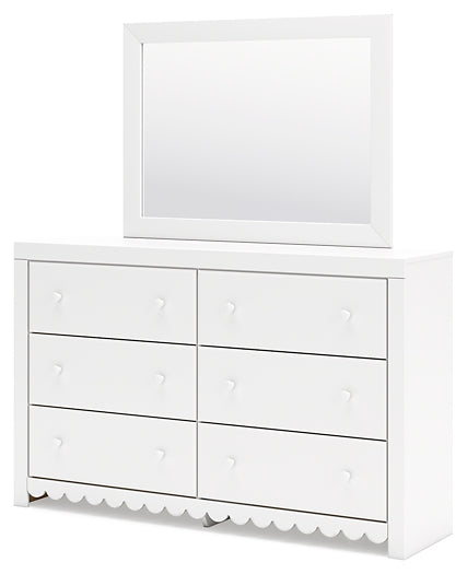 Mollviney Twin Panel Headboard with Mirrored Dresser and Nightstand