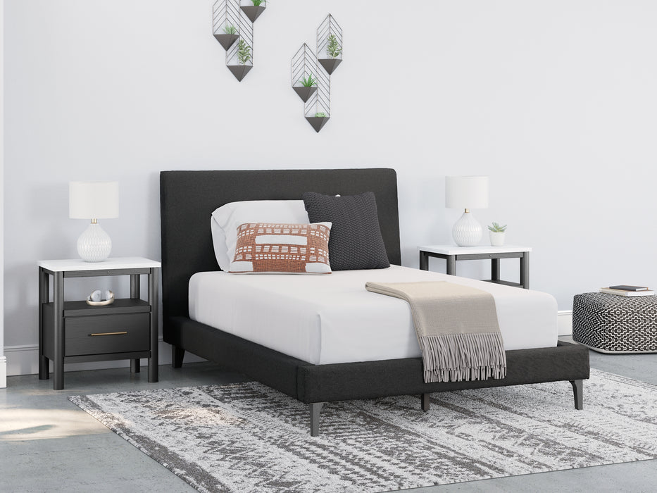 Cadmori Full Upholstered Bed with Mirrored Dresser, Chest and 2 Nightstands