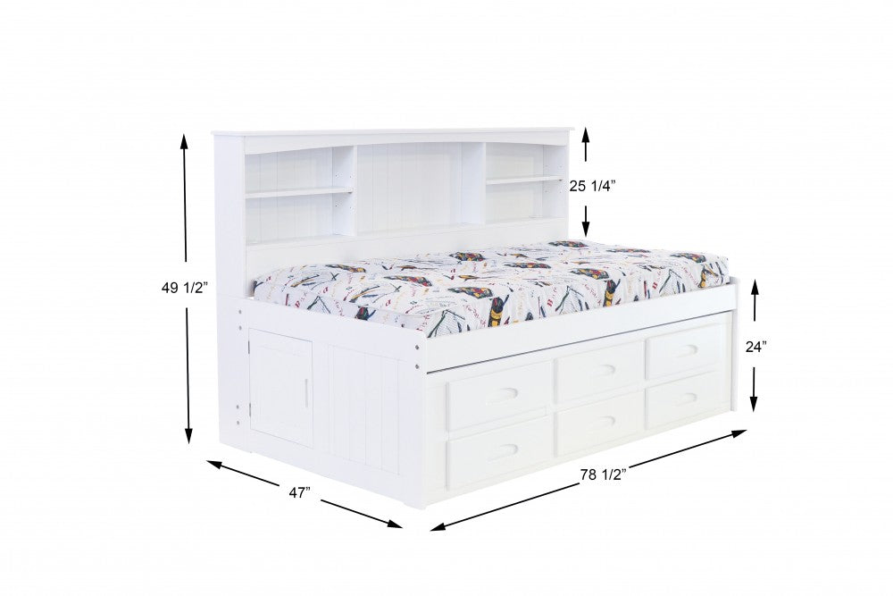 White Twin Bookcase Daybed with 6 Drawers