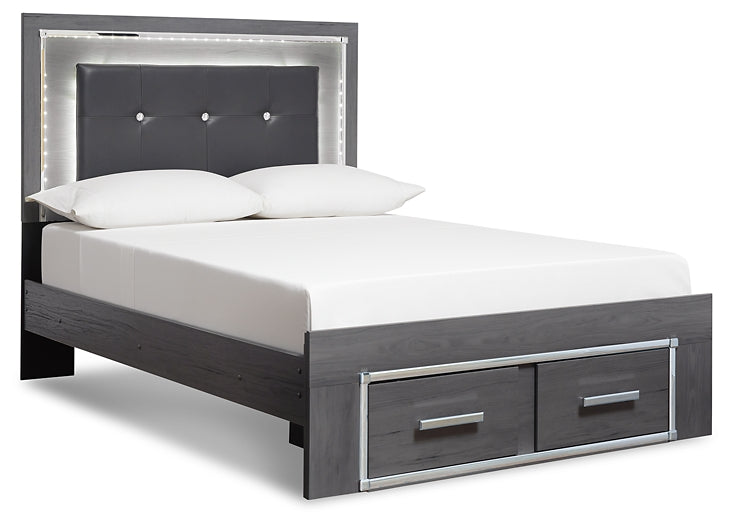 Lodanna Full Panel Bed with 2 Storage Drawers with Mirrored Dresser