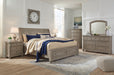 Lettner California King Sleigh Bed with Mirrored Dresser, Chest and Nightstand.