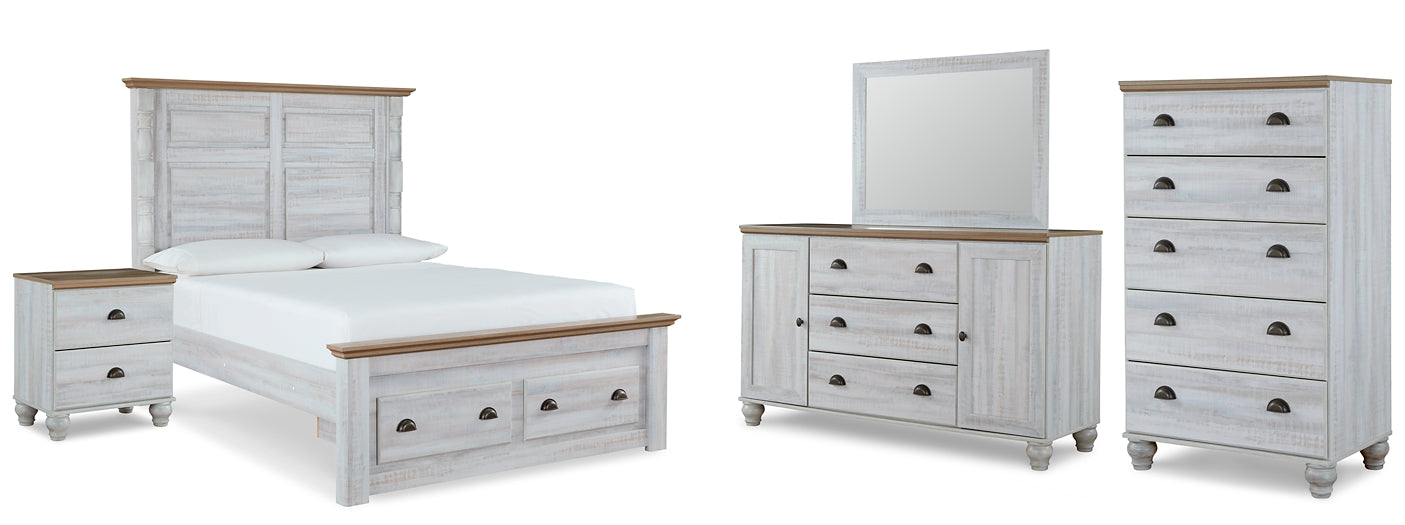 Haven Bay Queen Panel Storage Bed with Mirrored Dresser, Chest and Nightstand