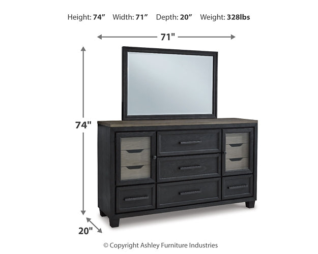 Foyland Queen Panel Storage Bed with Mirrored Dresser