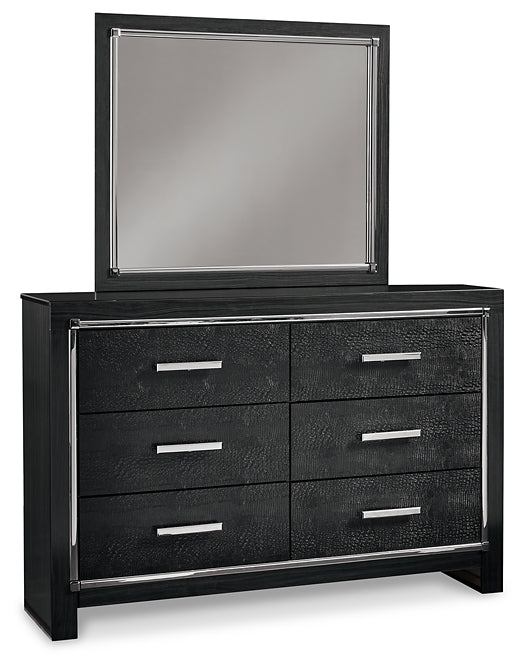 Kaydell King Upholstered Panel Storage Bed with Mirrored Dresser, Chest and 2 Nightstands