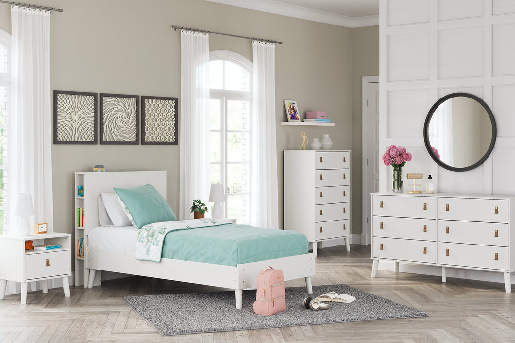 Aprilyn Twin Bookcase Bed with Dresser, Chest and 2 Nightstands