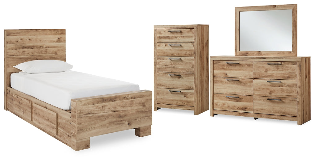 Hyanna Twin Panel Bed with Storage with Mirrored Dresser and Chest