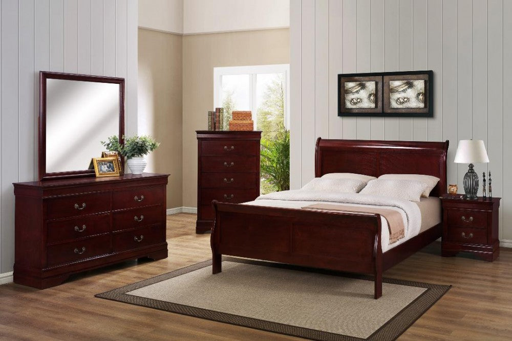 Cherry Louis Phillipe Queen Sleigh Bed, Dresser & Mirror, Chest & Nightstand